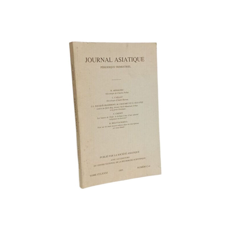 Journal Asiatique périodique trimestriel - 1993 TOME CCLXXXI N°3-4