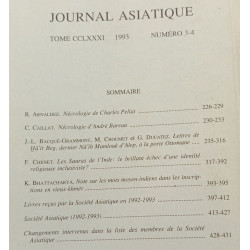 Journal Asiatique périodique trimestriel - 1993 TOME CCLXXXI N°3-4