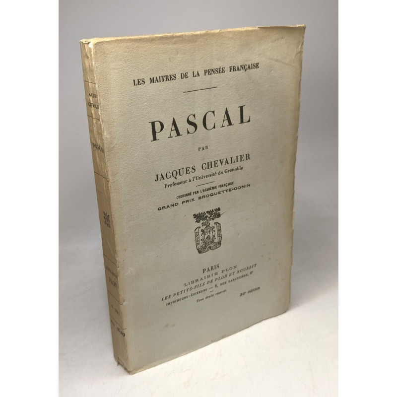 Pascal - les maîtres de la pensée française