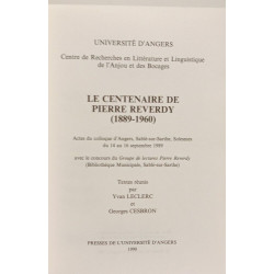 Le Centenaire de Pierre Reverdy: Actes du colloque d'Angers de...