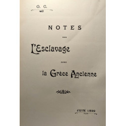 Notes sur l'esclavage dans la grèce ancienne Juin 1899