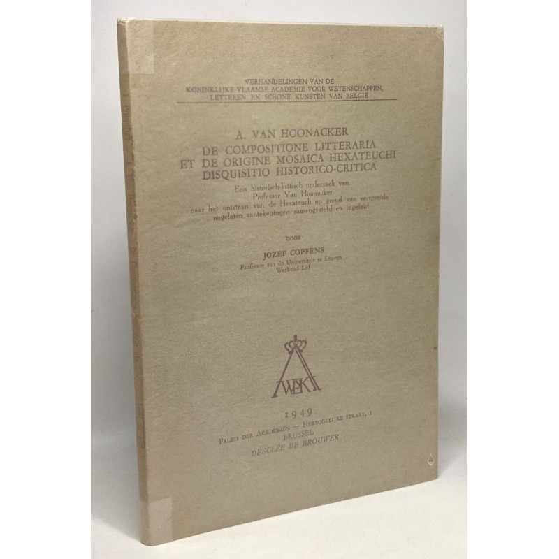 A. van hoonacker de compositione litteraria et de origine mosaica...