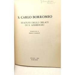S. Carlo Borromeo. Statuti degli oblati di S. Ambrogio