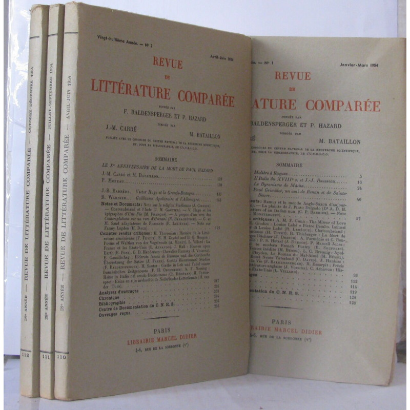 Revue de la littérature comparée Année 1954 Numéros 1 à 4