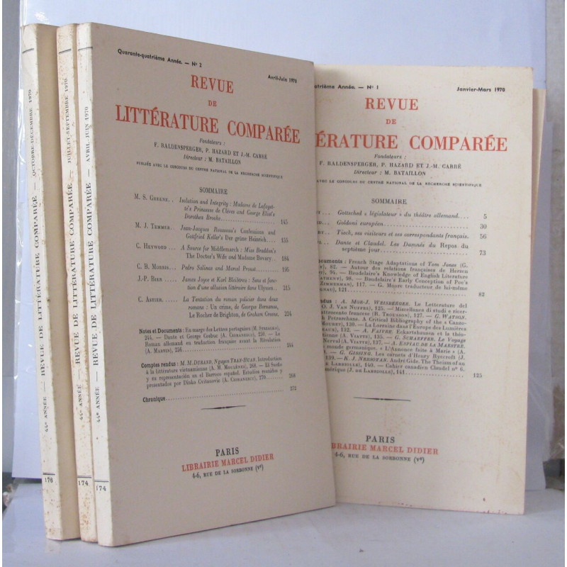 Revue de la littérature comparée Année 1970 Numéros 1 à 4