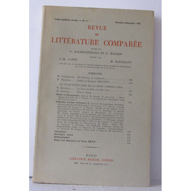Revue de la littérature comparée 27e Année N° 4