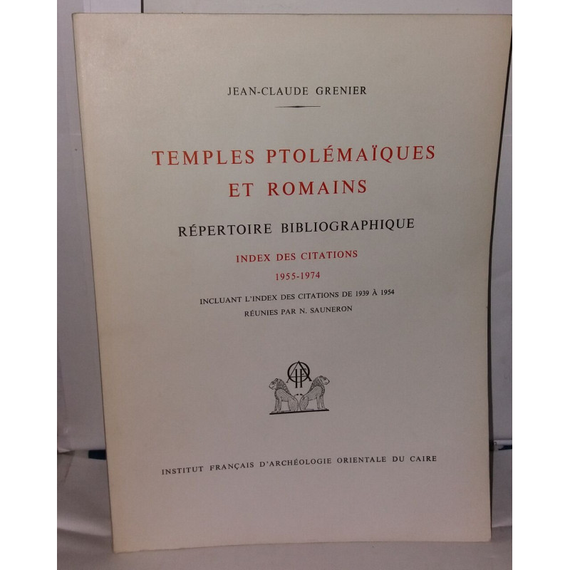 TEMPLES PTOLEMAIQUES ET ROMAINS Repertoire Bibliographique index...