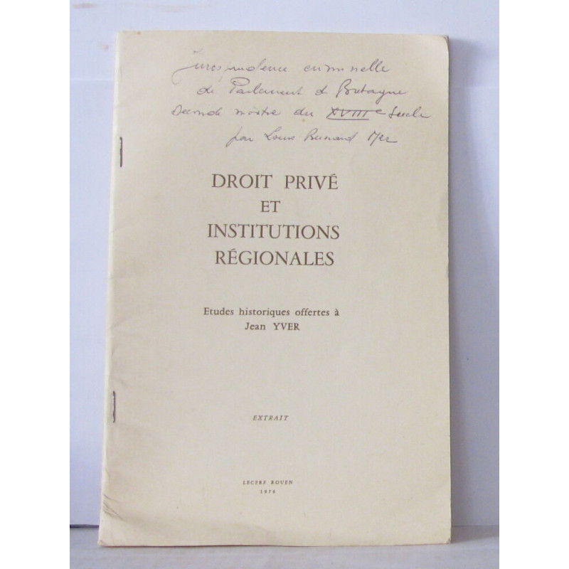 Droit privé et institutions régionales études historiques offertes...