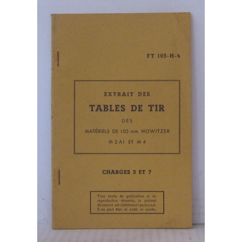 Extrait des tables de tir des matériels de 105 mm Howitzer M2AI et...