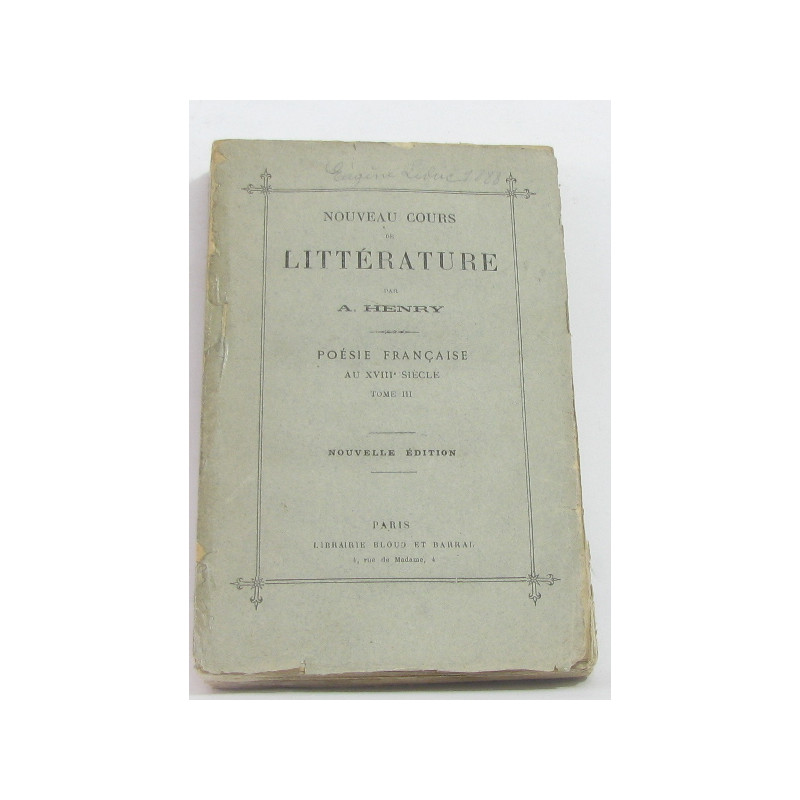 Nouveau cours de littérature - poésie française au XVIIIe siècle...