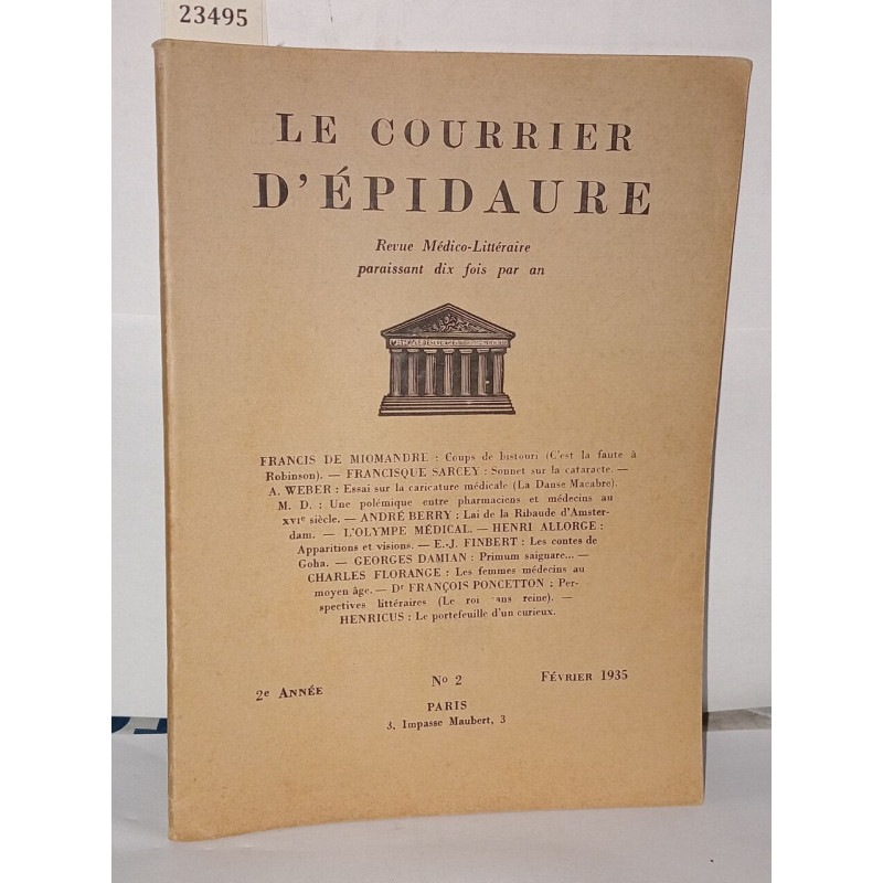 Le courrier d'épidaure Revue médico-littéraire 2ème année N°2...