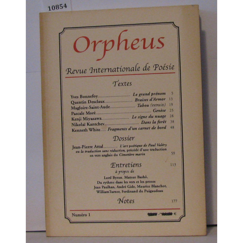 Orpheus Revue internationale de Poésie N°1