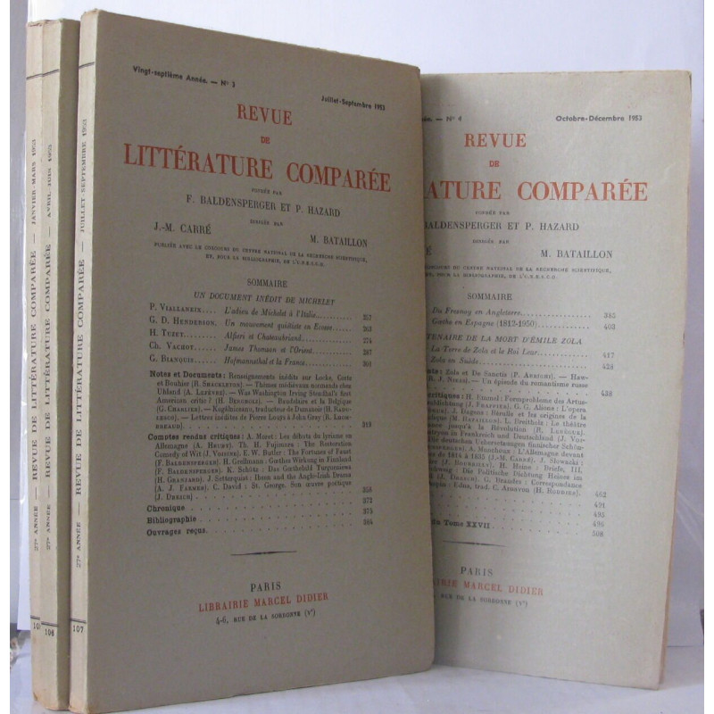 Revue de la littérature comparée Année 1953 Numéros 1 à 4