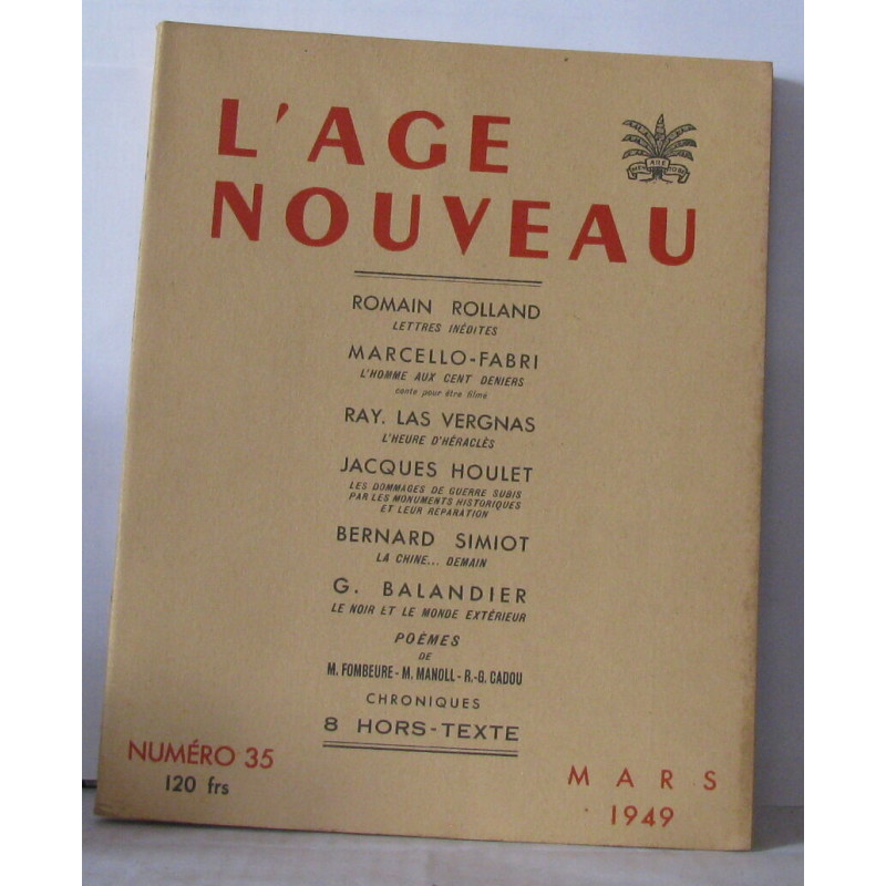 L'âge nouveau Idées Lettres Arts Numéro 35
