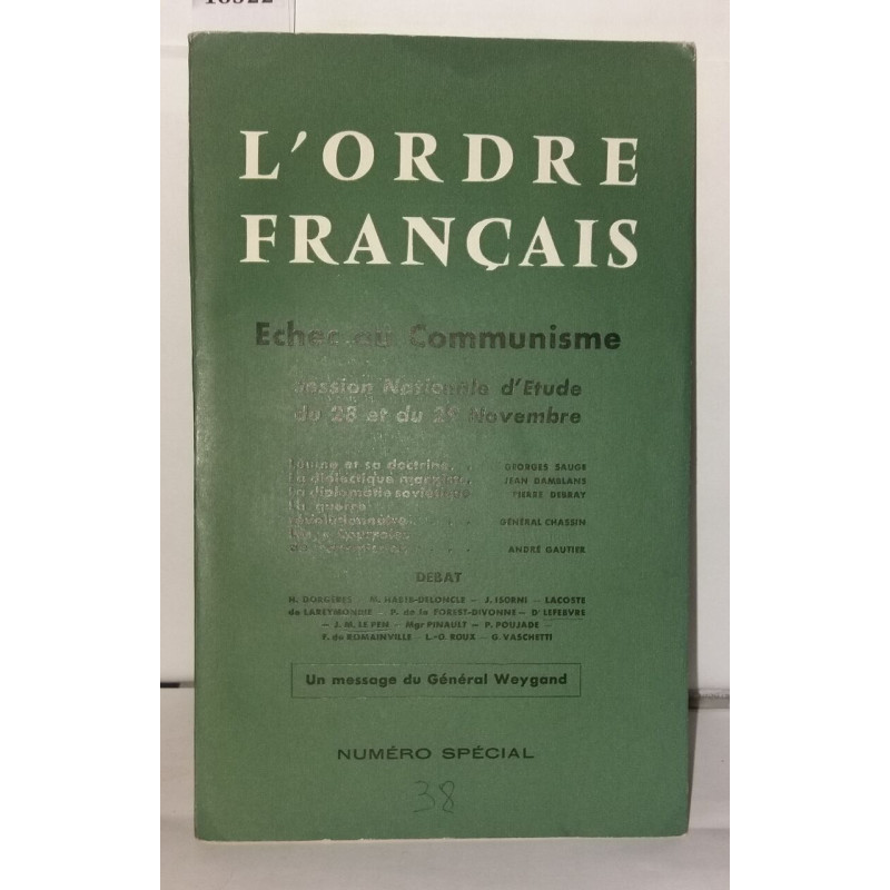 L'ordre français. Echec au Communisme. Session Nationale d'Etude...