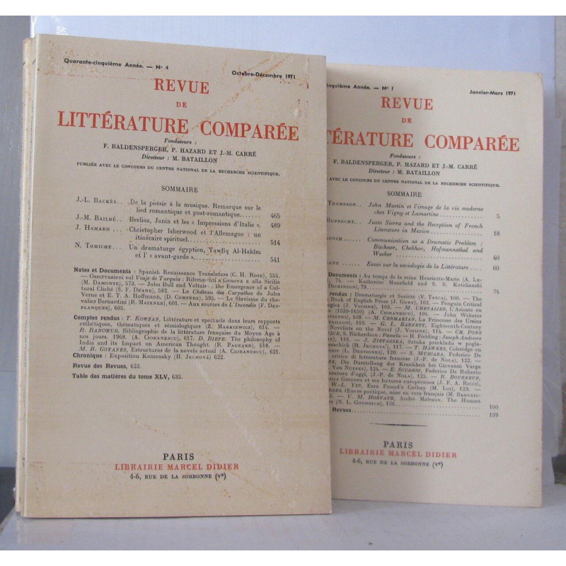 Revue de la littérature comparée Année 1971 Numéros 1 à 4