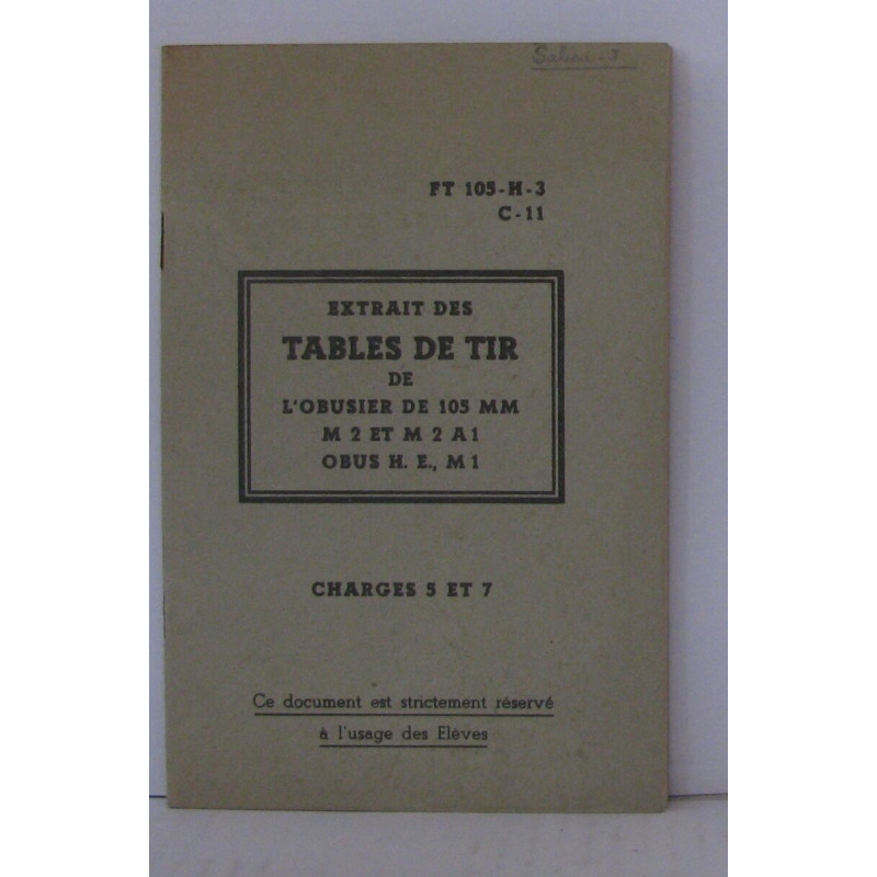 Extrait des tables de tir de l'obusier de 105mm m 2 et m2a1 obus...
