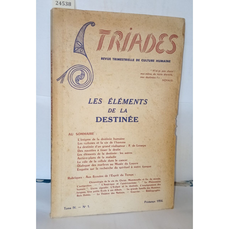 Triades , Tome IV N°1 Les éléments de la destinée