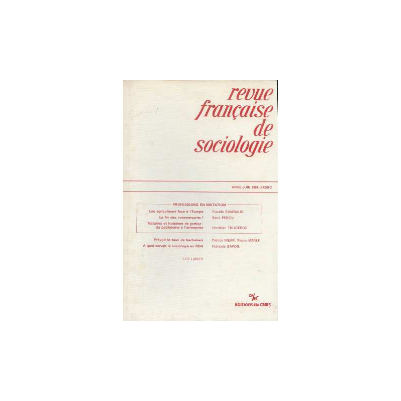 Revue française de sociologie XXXII numéro 2 1991