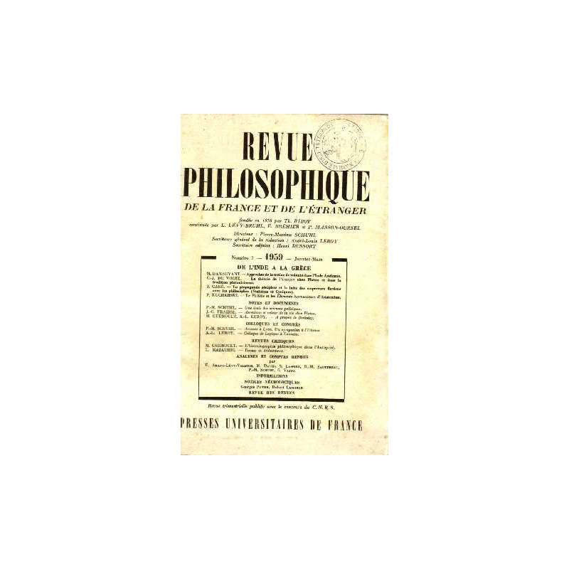 Revue philosophique de la france et de l'étranger n°1 de l'inde à...
