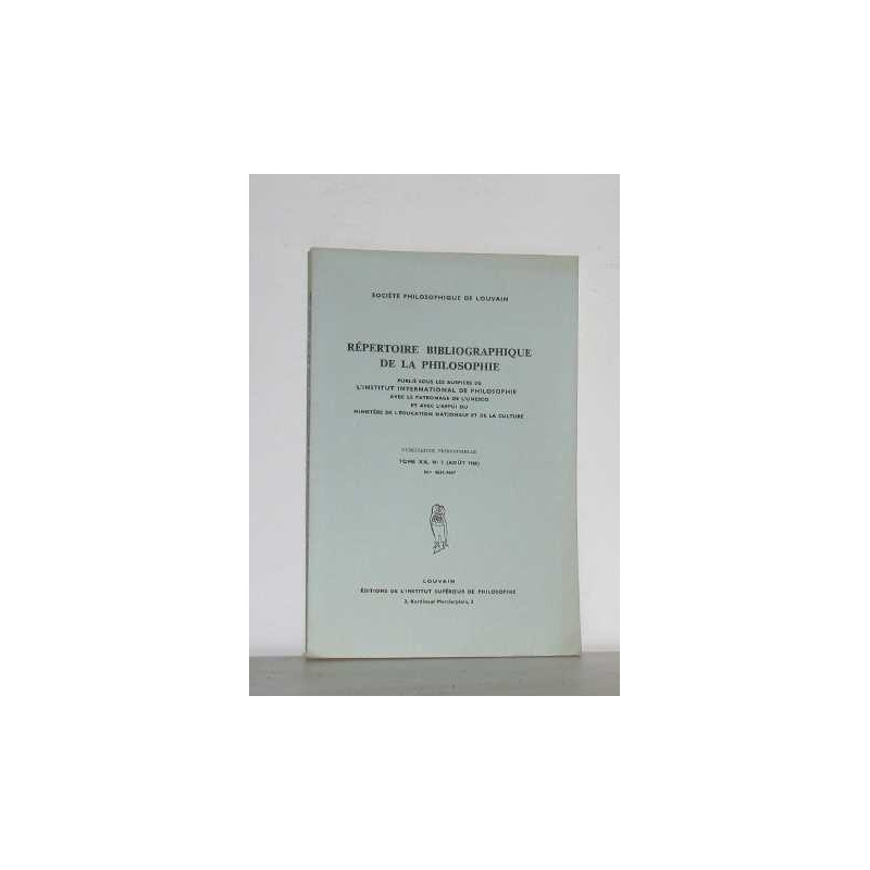 Répertoire bibliographique de la philosophie tome XX n°3 aout 1968