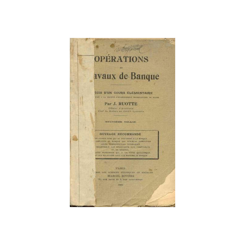 Opérations et travaux de banque précis d'un cours élémentaire