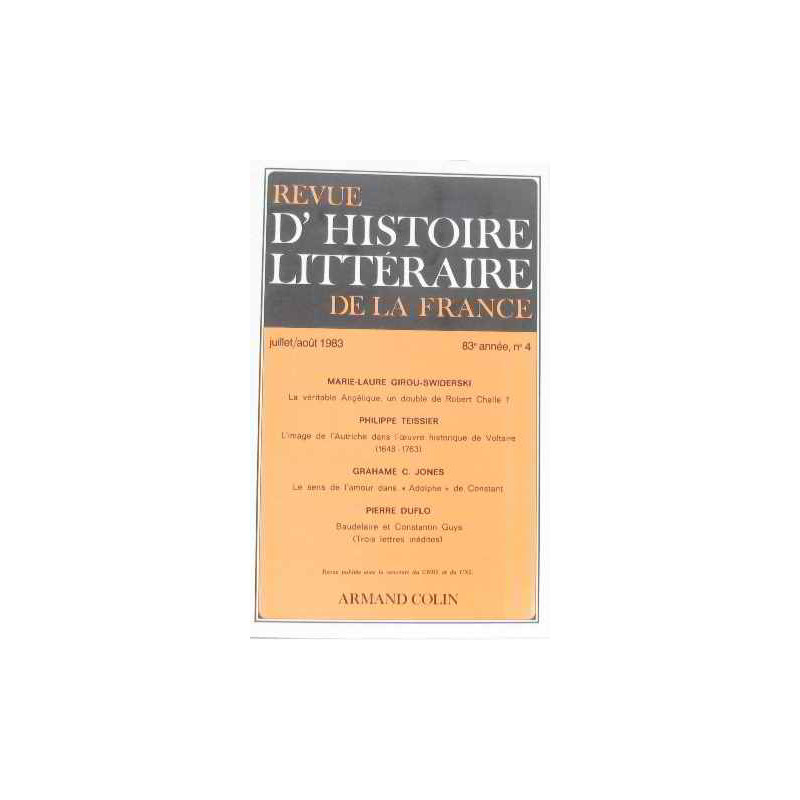 Revue d'histoire littéraire de la France 83 è année juillet août 1983