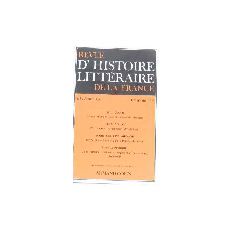 Revue d'histoire littéraire de la France 87è année juillet août 1987