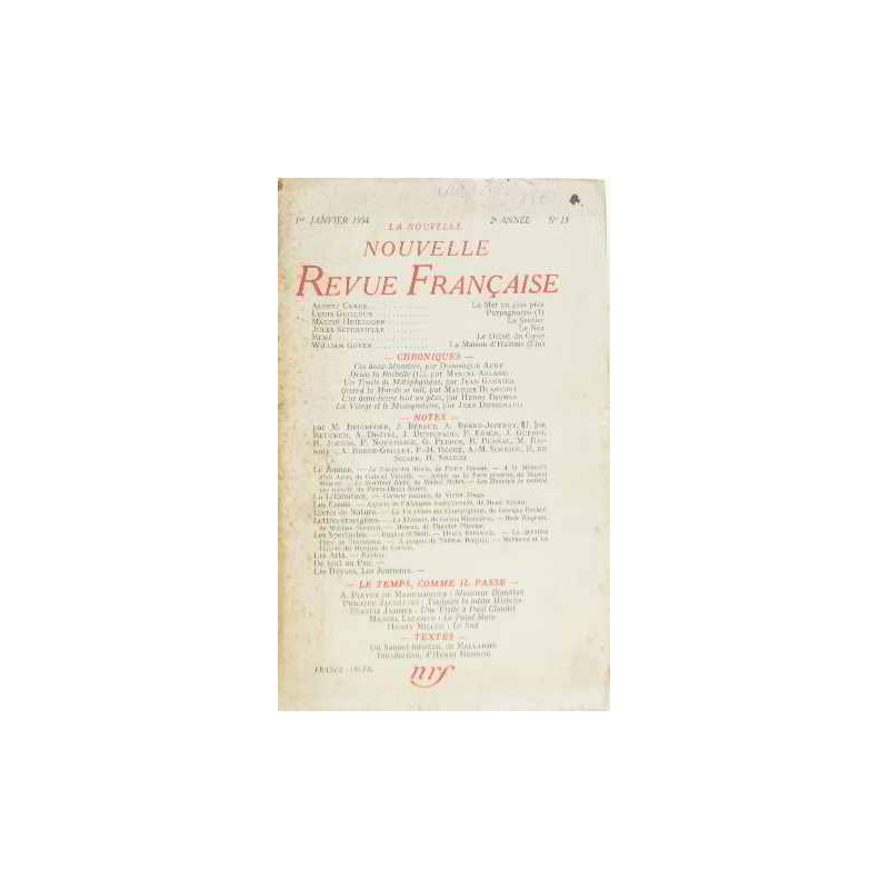 La nouvelle revue française 2è année n°13 1er janvier 1954