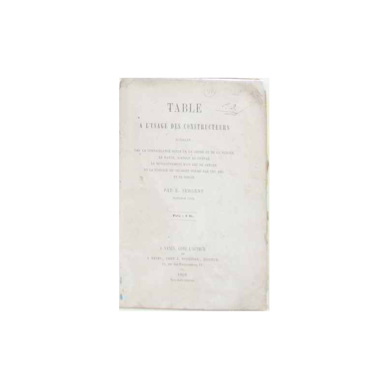 Table à l'usage des constructeurs