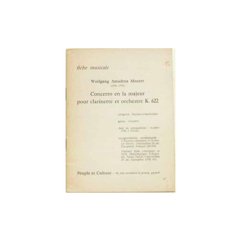 Fiche musicale wolfgang amadeus mozart 1756-1791 concerto en la...
