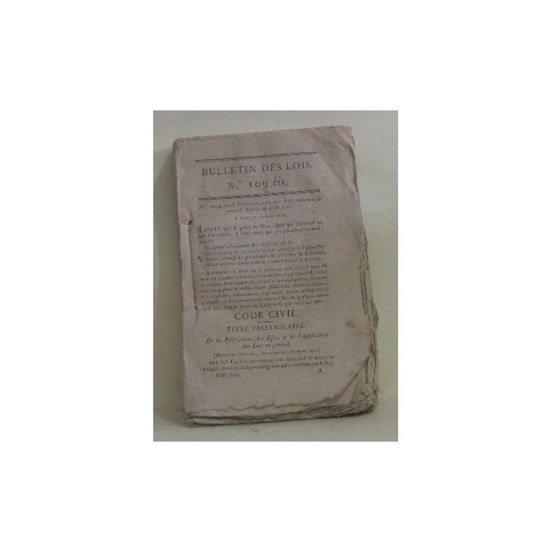 Bulletin des lois n°109 bis code civil titre préliminaire