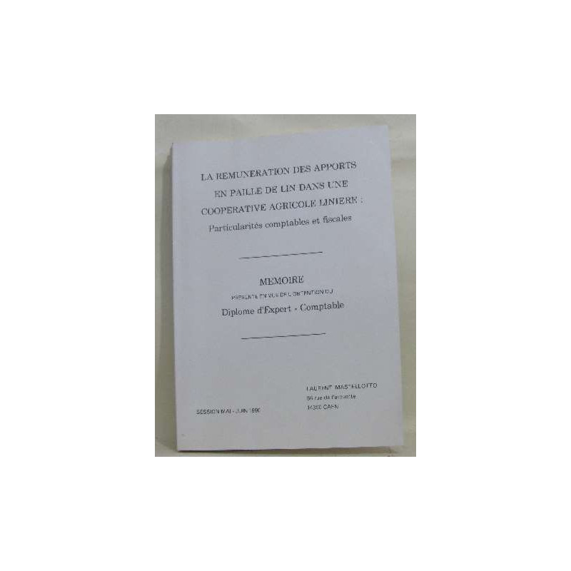 Mémoire - la rémunération des apports en paille de lin dans une...
