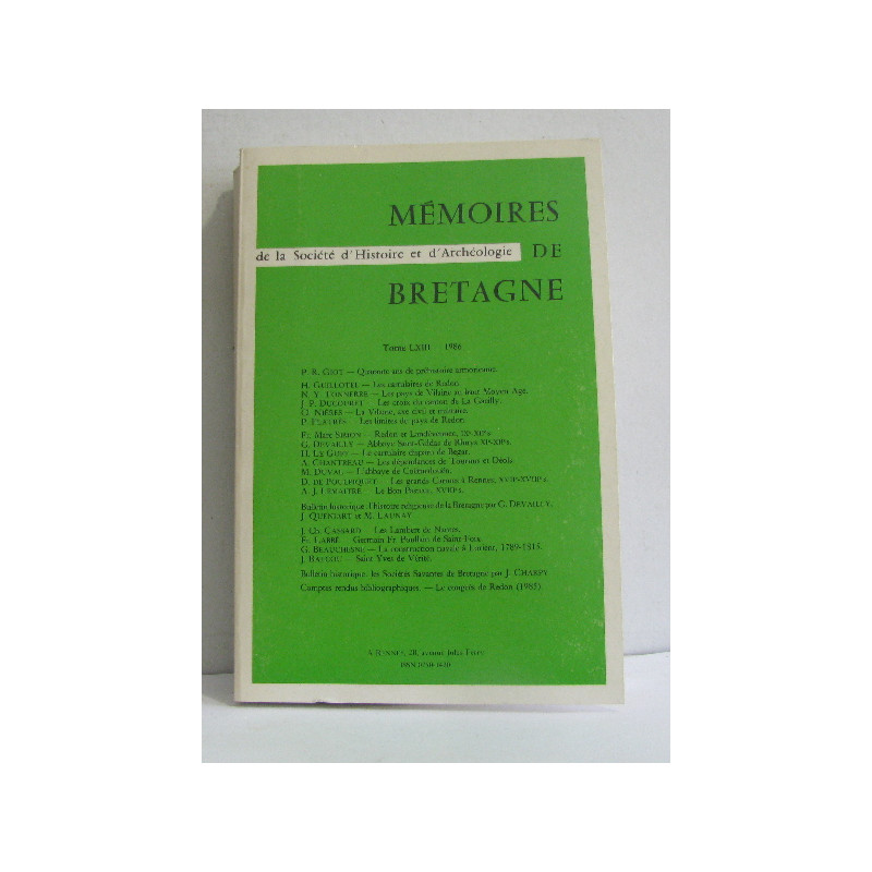 Mémoires de bretagne tome LXIII - 1986