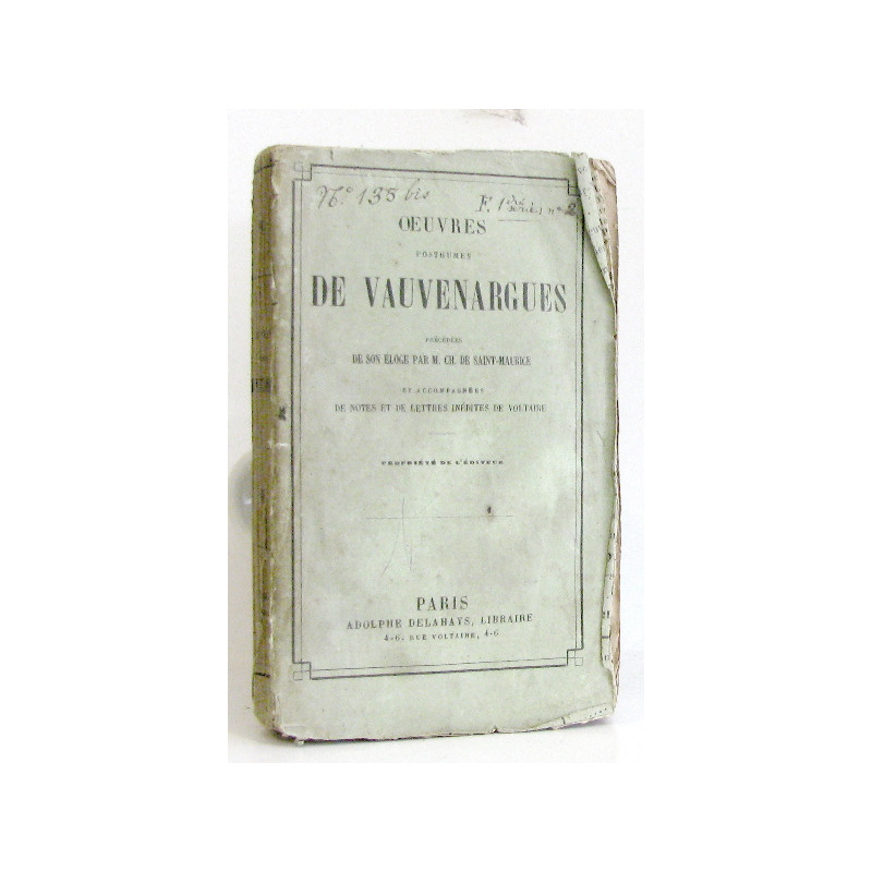 Oeuvres posthumes de Vauvenargues precedees de son eloge par M....