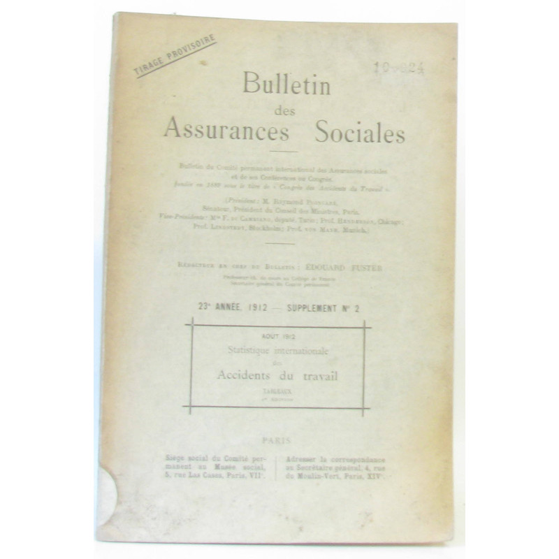 Bulletin des assurances sociales 23e année 1912 supplément n°2