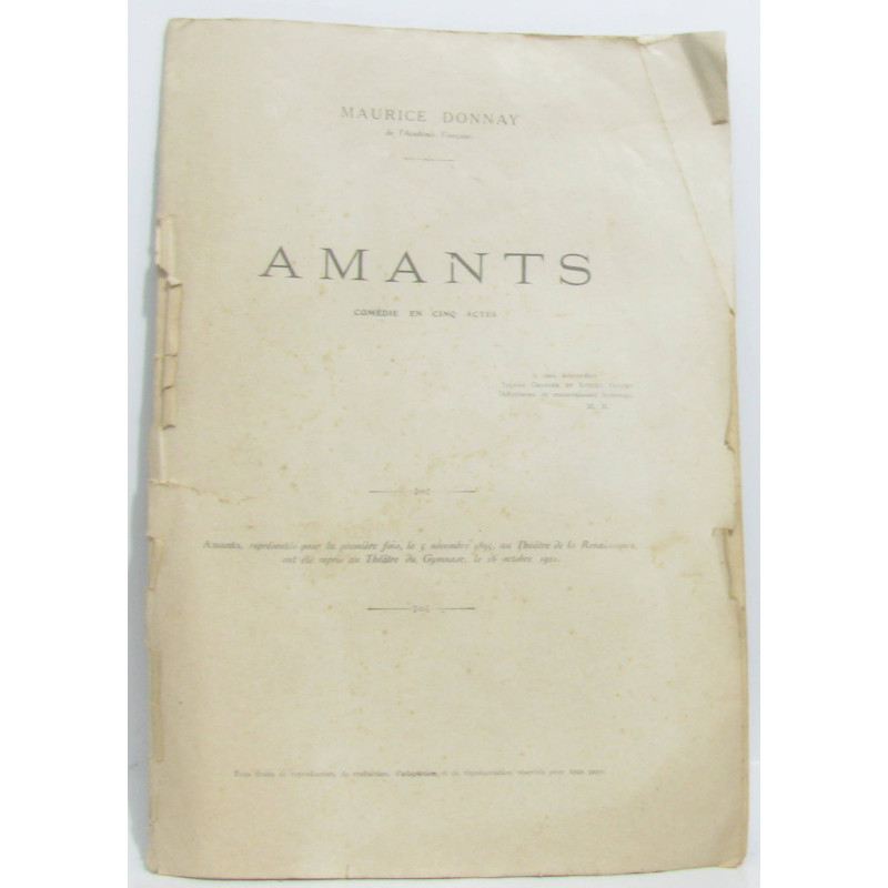 Amants comédie en cinq actes