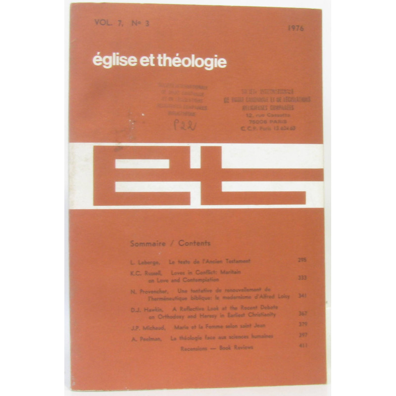 Église et théologie Vol 7 n°3 1976