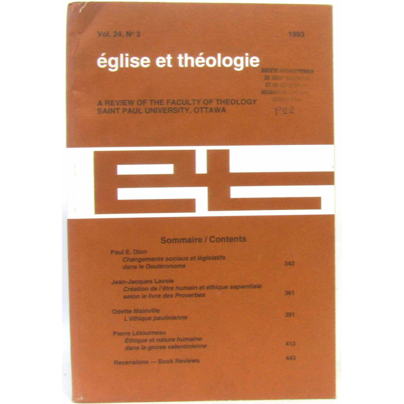 Église et théologie a review of the faculty of theology Saint Paul...