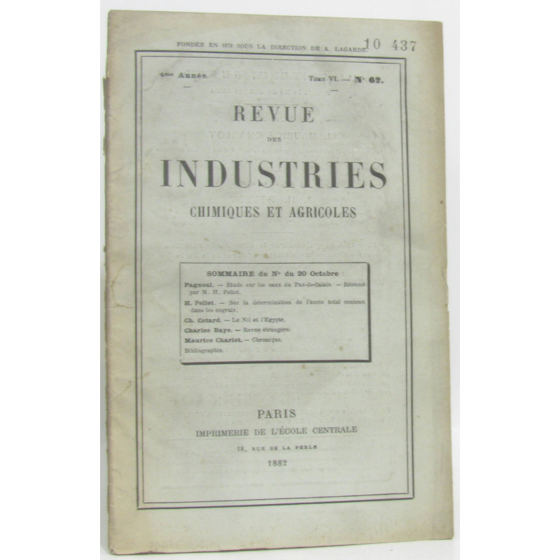 Revue des industries chimiques et agricoles 4e année Tome VI -...