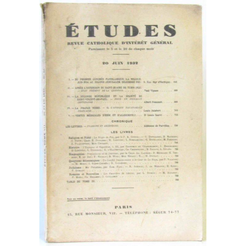 Études revue catholique d'intérêt général - 20 juin 1932 (du...