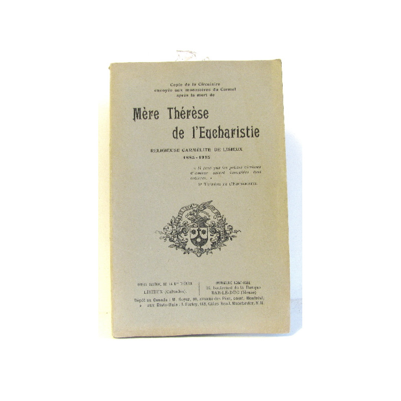 Mère Thérèse de l'Eucharistie religieuse carmélite de lisieux...