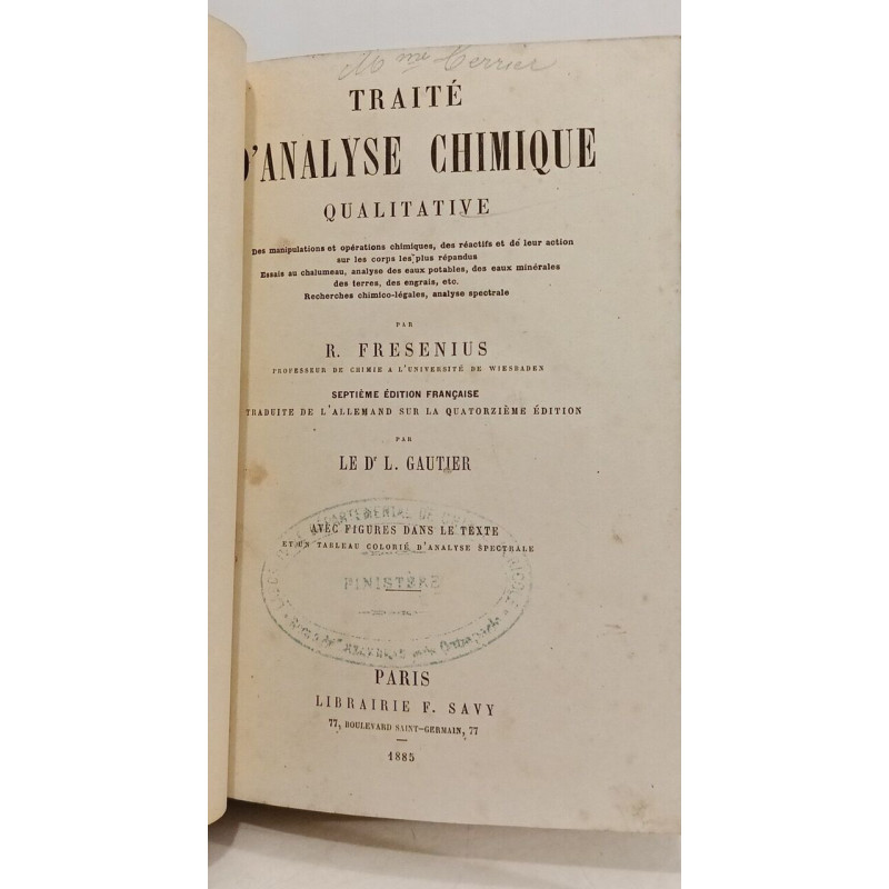 Traité d'analyse chimique qualitative