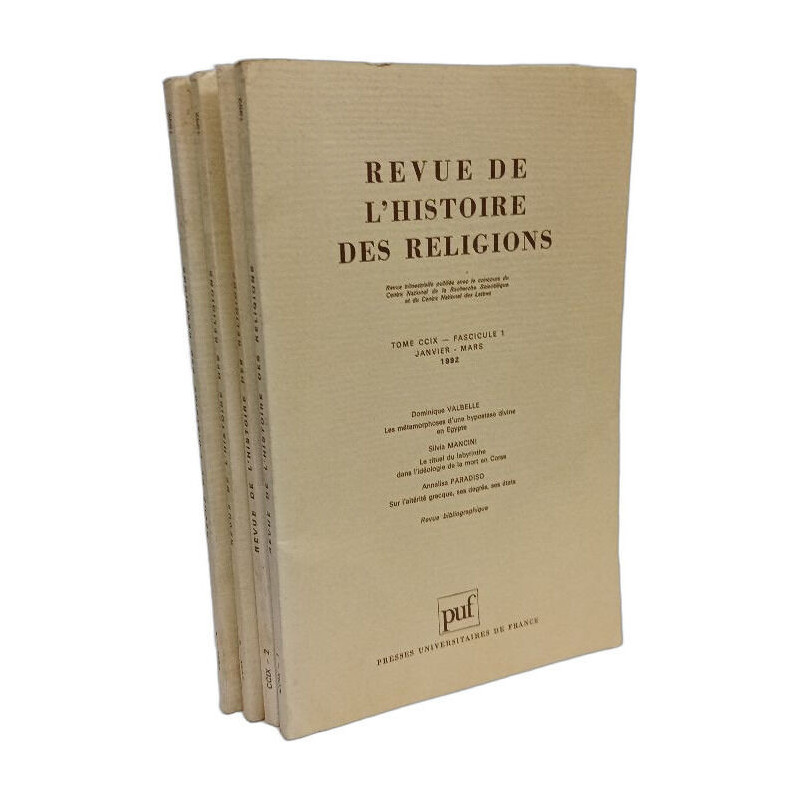 Revue de l'histoire des religions - TOME CCIX - fascicules 1 2 3 4