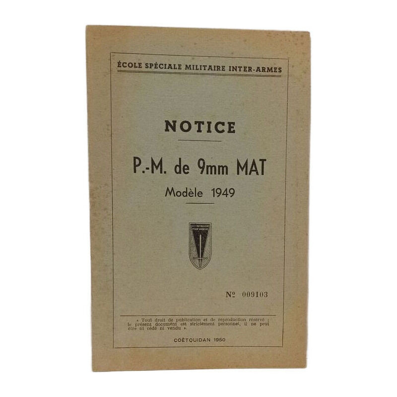 Notice P.-M. de 9mm MAT Modèle 1949