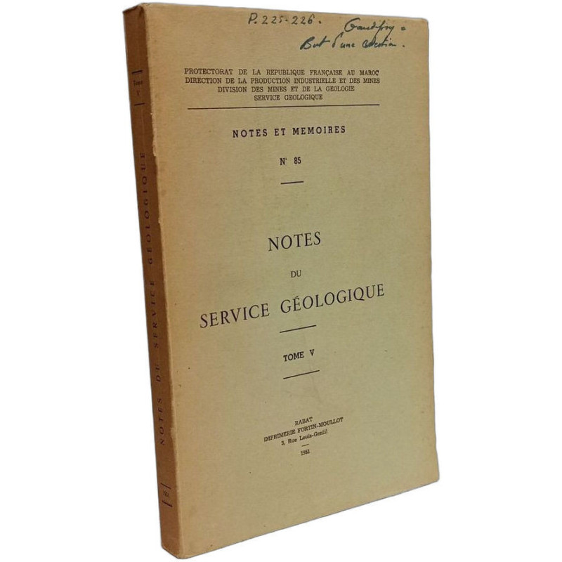 Notes du service géologique TOME V / Notes et mémoires n°85